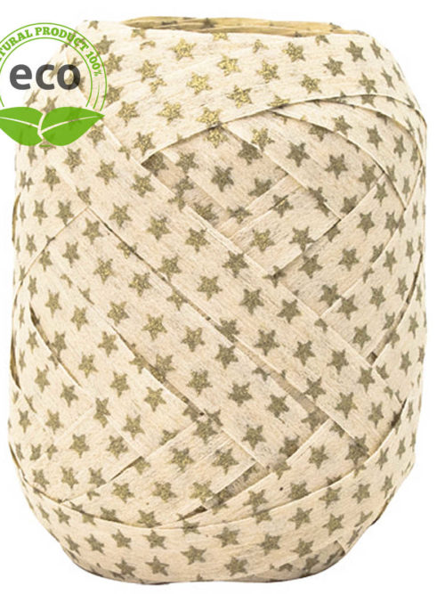 Cotton Ring Yellow Ribbon Stars, cream, 10 mm wide, ECO