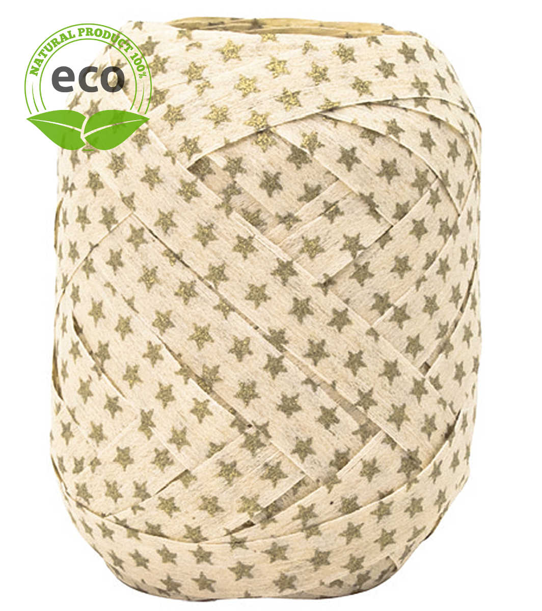 Cotton Ring Yellow Ribbon Stars, cream, 10 mm wide, ECO