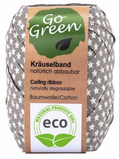 Cotton Ring Yellow Ribbon Stars, grey, 10 mm wide, ECO