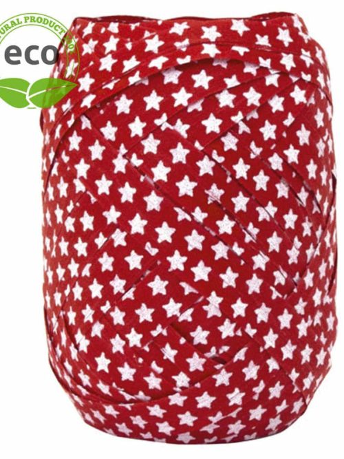 Cotton Ring Yellow Ribbon Stars, red, 10 mm wide, ECO