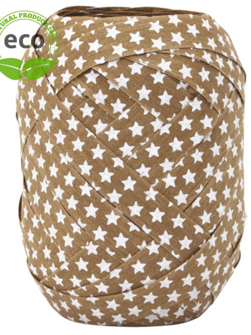 Cotton Ring Yellow Ribbon Stars, brown, 10 mm wide, ECO