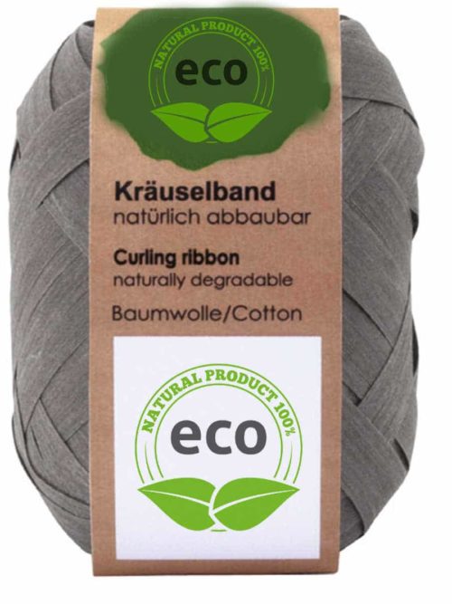Cotton ring ribbon, grey, 10 mm wide, ECO