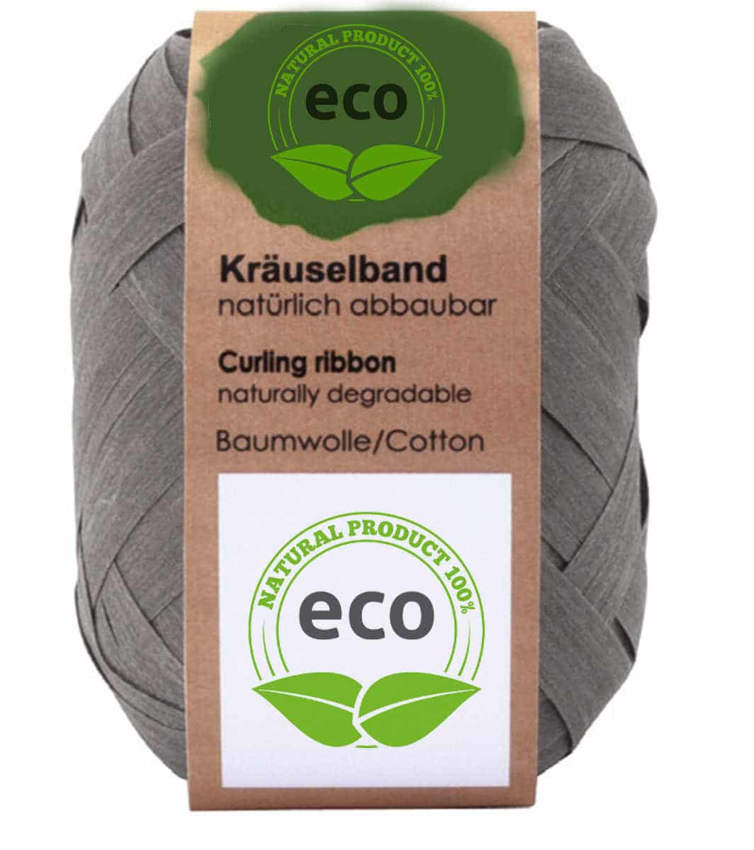 Cotton ring ribbon, grey, 10 mm wide, ECO