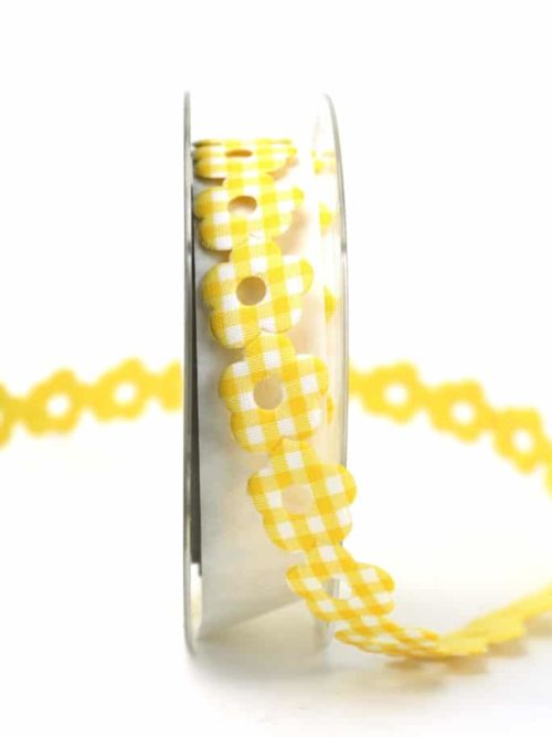 Decorative flower garland yellow plaid, 25 mm wide