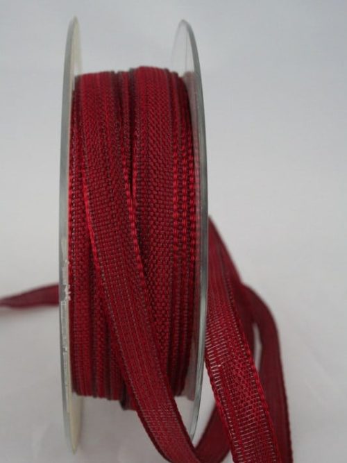 Narrow decorative ribbon with structure, bordeaux, 10 mm wide