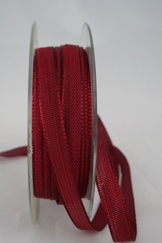 Narrow decorative ribbon with structure, bordeaux, 10 mm wide