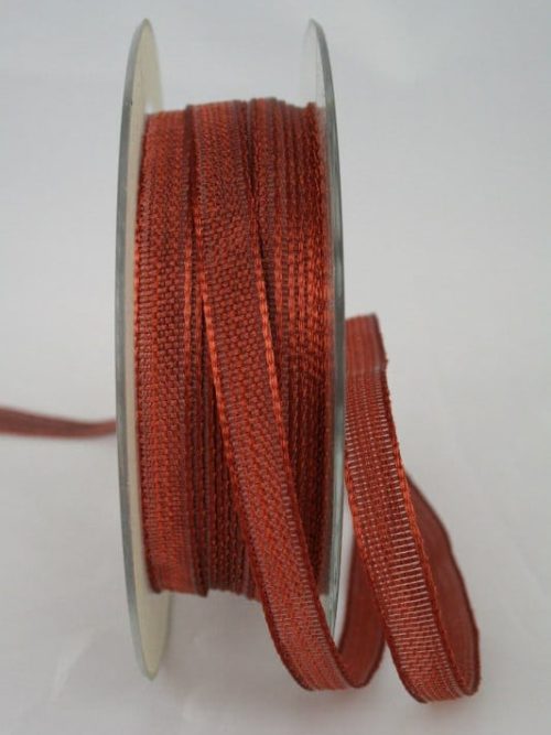 Narrow decorative ribbon with texture, brown, 10 mm wide