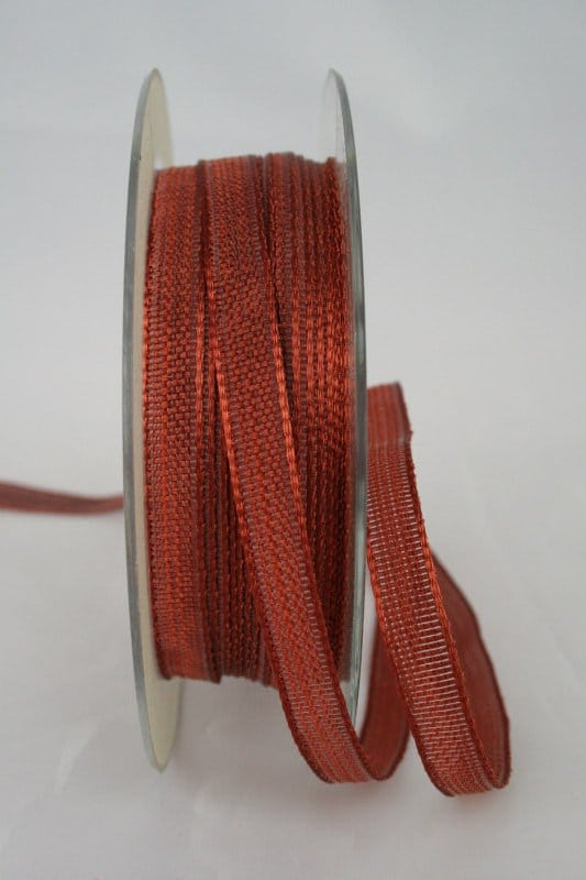 Narrow decorative ribbon with texture, brown, 10 mm wide