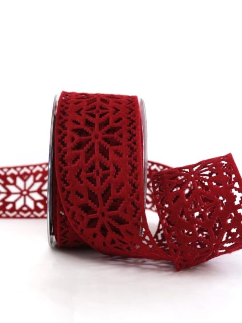 Felt decorative ribbon - ice crystals, dark red, 60 mm wide