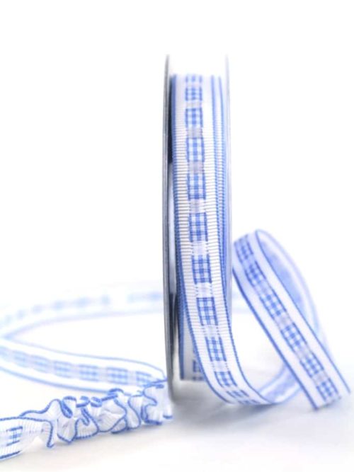 Decorative ribbon Rips-/Satin, blue-white, 15 mm wide