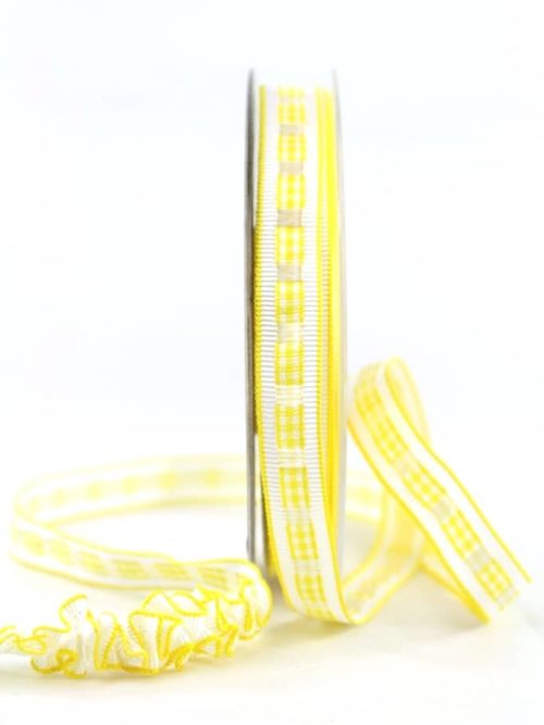 Decorative ribbon Rips-/Satin, yellow-white, 15 mm wide
