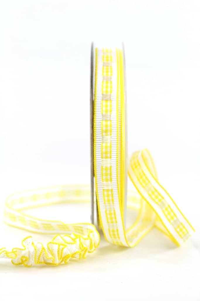 Decorative ribbon Rips-/Satin, yellow-white, 15 mm wide