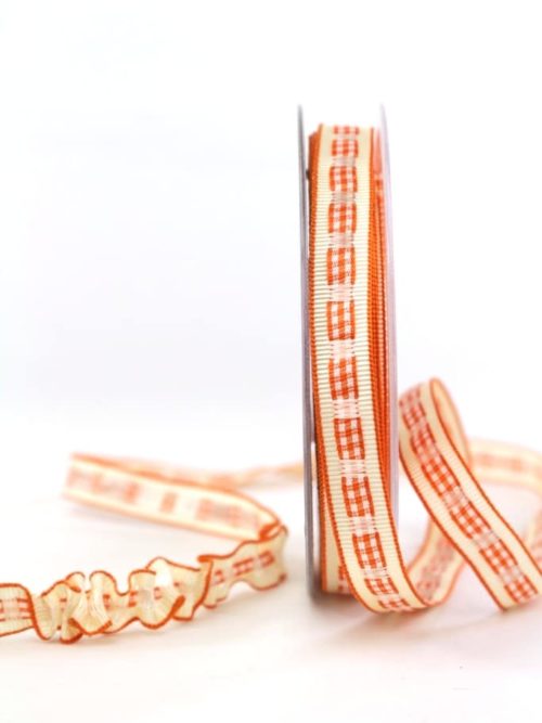 Decorative ribbon, reps/satin, orange-cream, 15 mm wide