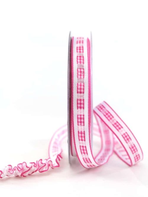 Decorative ribbon Rips-/Satin, pink-white, 15 mm wide