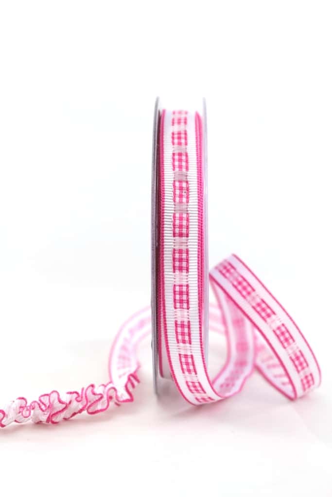 Decorative ribbon Rips-/Satin, pink-white, 15 mm wide