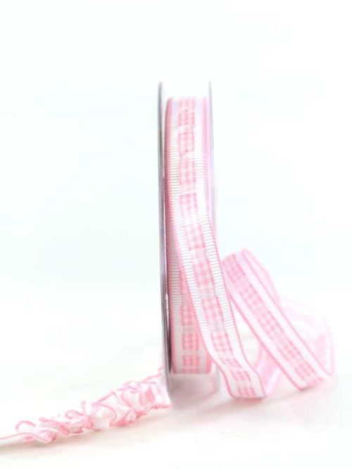 Decorative ribbon Rips-/Satin, pink-white, 15 mm wide