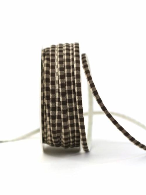 Decorative ribbon plaid brown/white, 5 mm wide