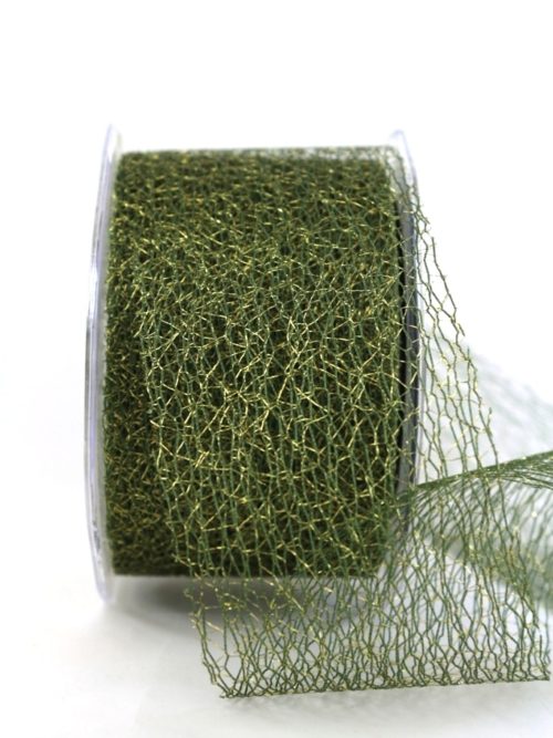 Decorative grid band, dark green-gold, 70 mm wide