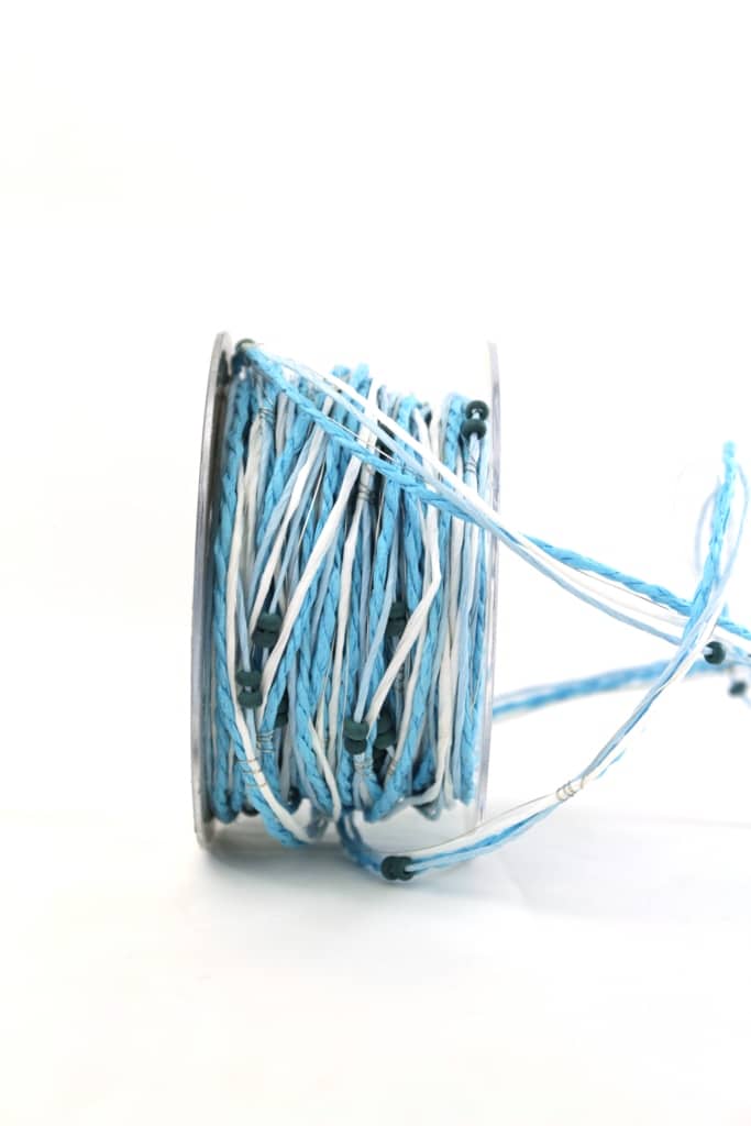 Decorative cord with beads, blue-white, 4 mm wide