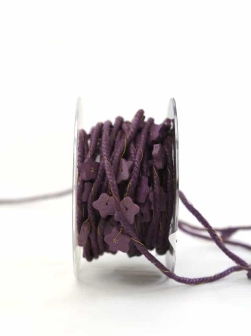 Decorative cord with stars, purple, 10 mm wide