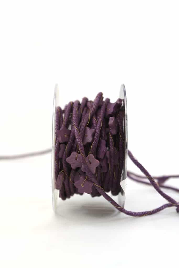 Decorative cord with stars, purple, 10 mm wide