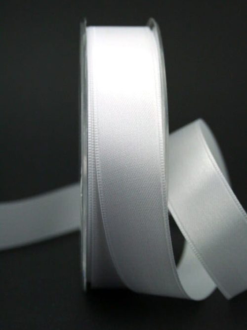 Satin ribbon 'double face' white, 25 mm wide
