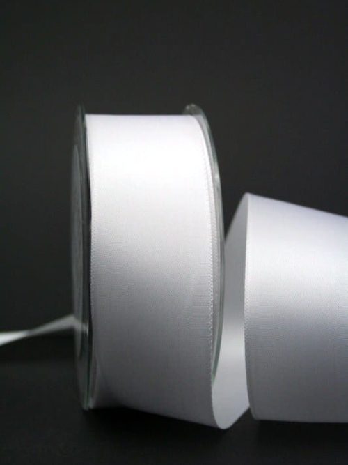 Satin ribbon 'double face' white, 40 mm wide