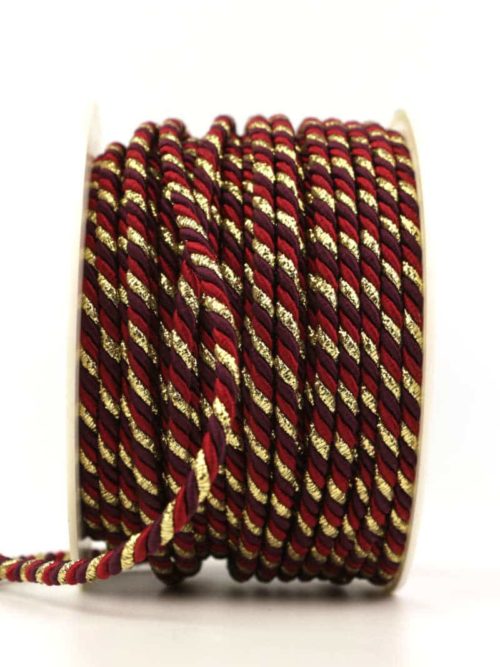 cord, 3-coloured red-aubergine-gold, 4 mm thick
