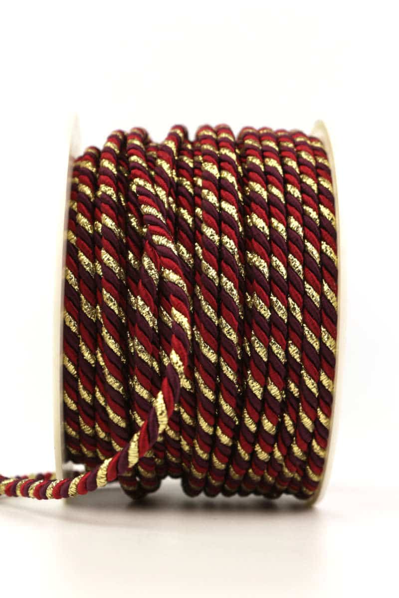 cord, 3-coloured red-aubergine-gold, 4 mm thick