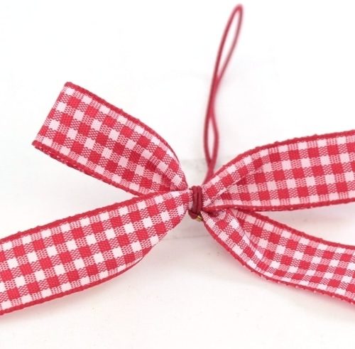 Vichy checked ribbon, red-checked, with rubber band