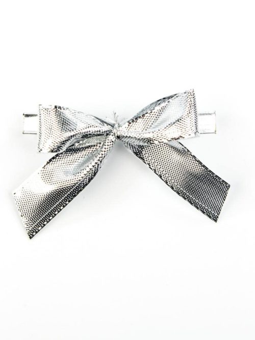 Finished loop made of 15 mm Lurex ribbon, silver, with clip