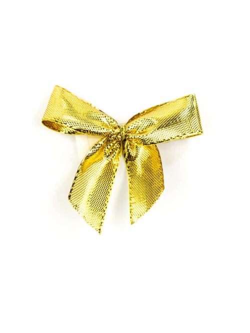 Finished loop made of 15 mm Lurex tape, gold, with adhesive dot