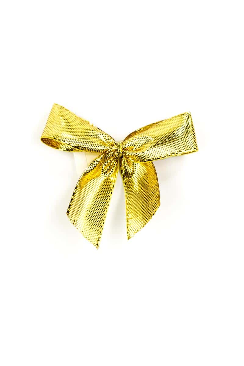 Finished loop made of 15 mm Lurex tape, gold, with adhesive dot