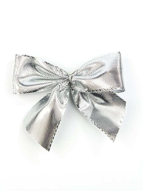 Finished loop made of 25 mm Lurex tape, silver, with adhesive dot