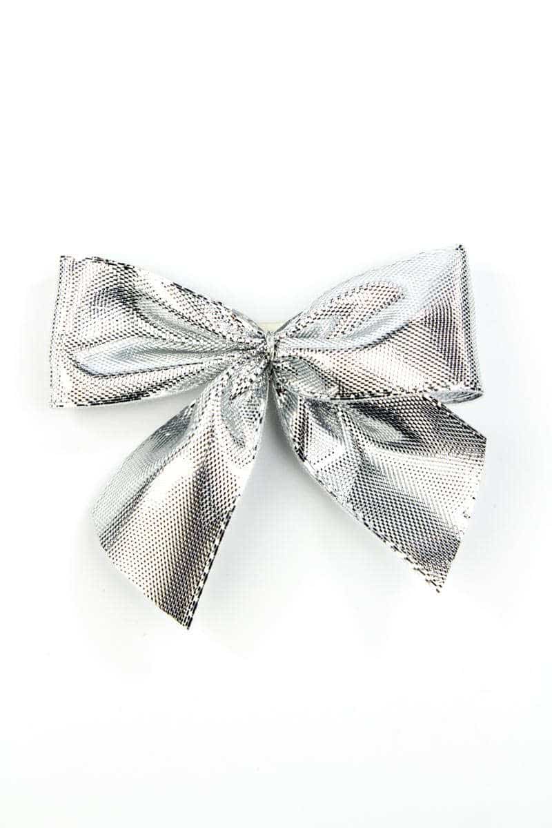 Finished loop made of 25 mm Lurex tape, silver, with adhesive dot