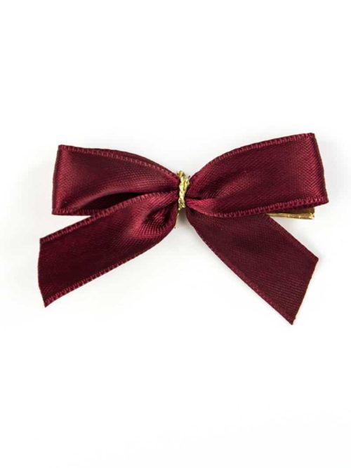 Finished bow made of 15 mm satin ribbon, bordeaux, with clip