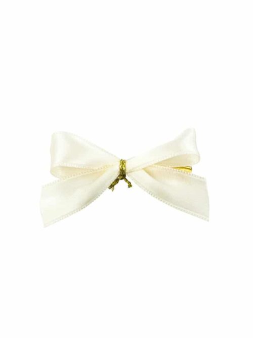Finished bow made of 15 mm satin ribbon, cream, with clip