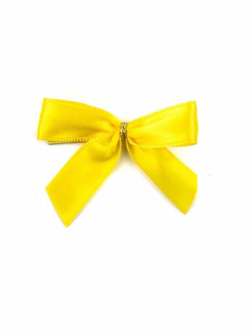 Finished bow made of 15 mm satin ribbon, yellow, with clip