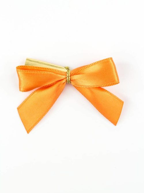 Finished bow made of 15 mm satin ribbon, orange, with clip