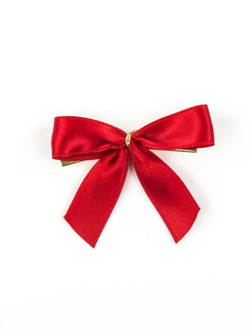 Finished bow made of 15 mm satin ribbon, red, with clip