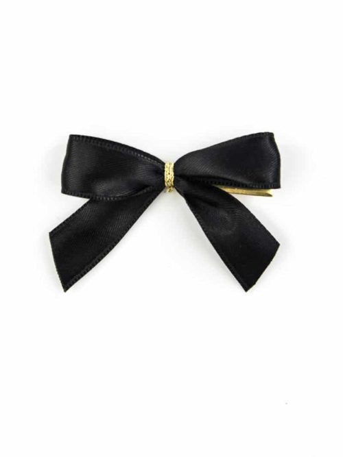 Finished bow made of 15 mm satin ribbon, black, with clip