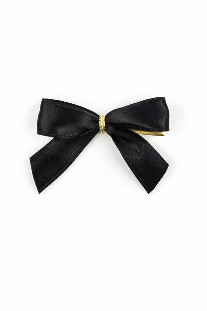 Finished bow made of 15 mm satin ribbon, black, with clip