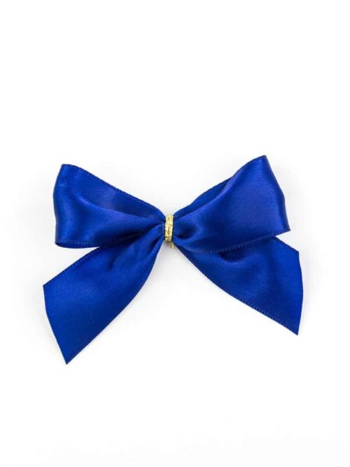 finished bow made of 25 mm satin ribbon, blue, with clip