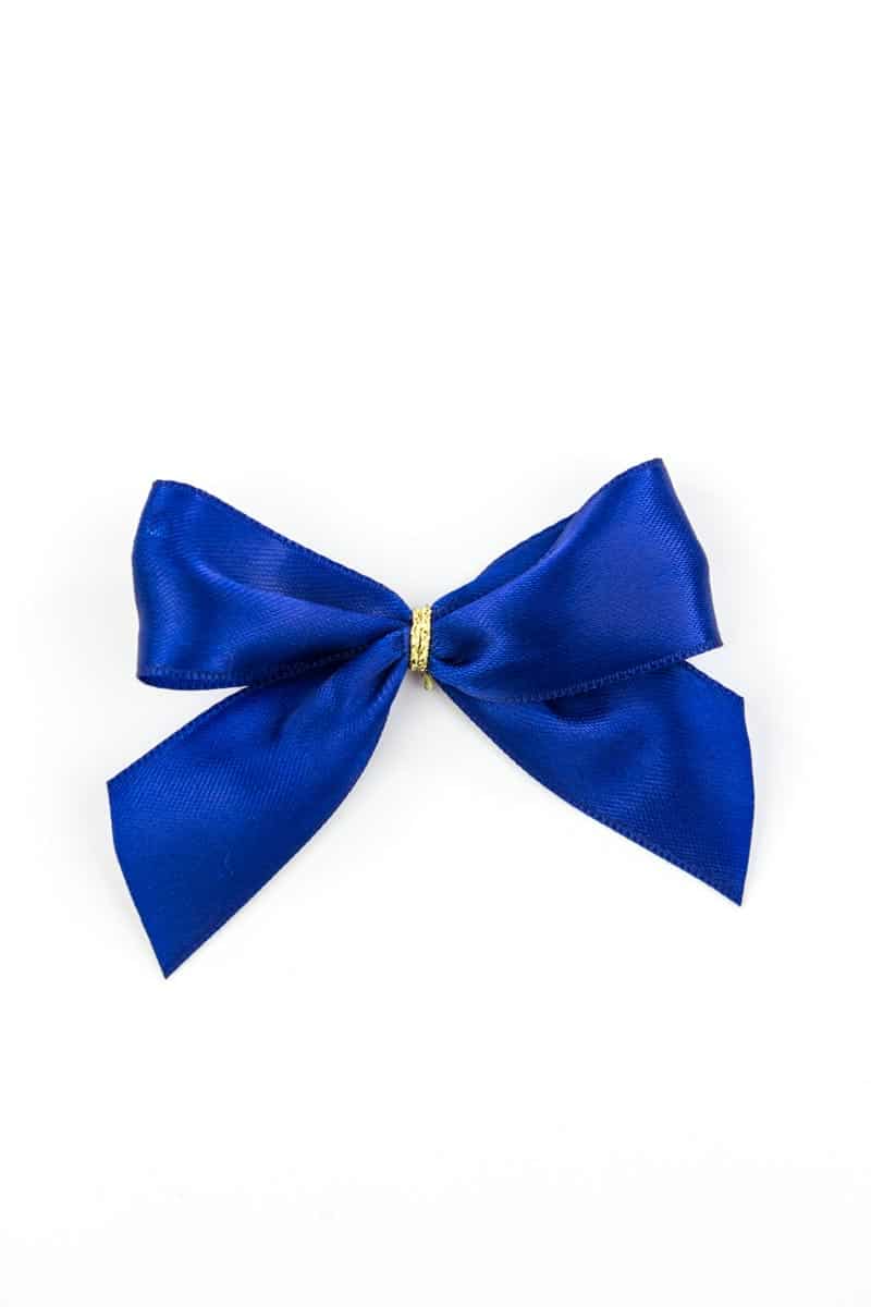 finished bow made of 25 mm satin ribbon, blue, with clip