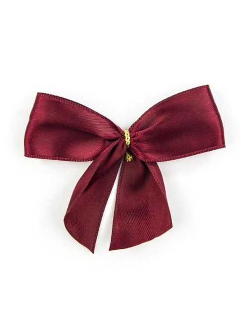 Finished bow made of 25 mm satin ribbon, bordeaux, with clip