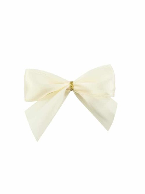 Finished bow made of 25 mm satin ribbon, cream, with clip