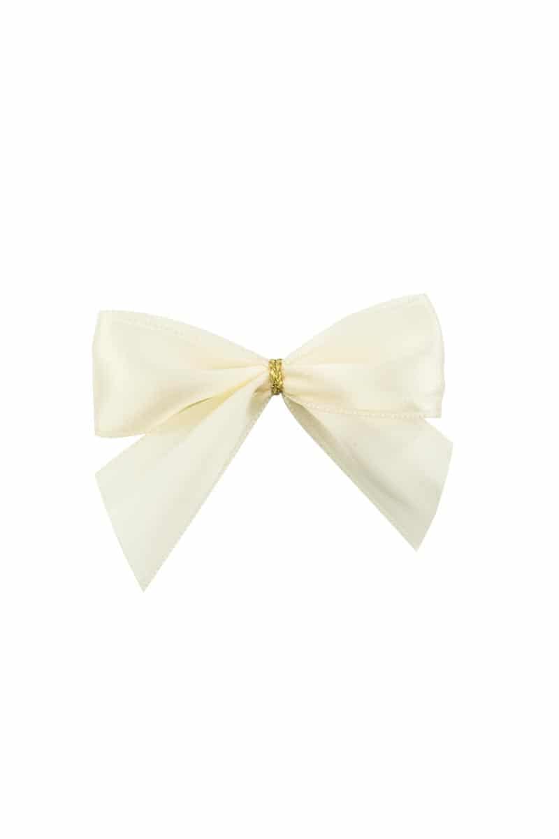 Finished bow made of 25 mm satin ribbon, cream, with clip