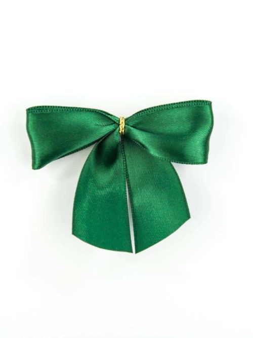 finished bow made of 25 mm satin ribbon, dark green, with clip
