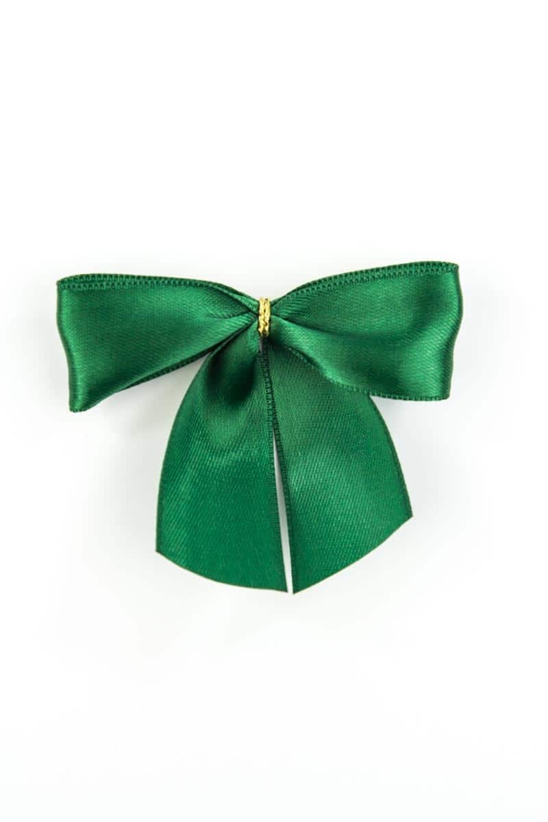 finished bow made of 25 mm satin ribbon, dark green, with clip