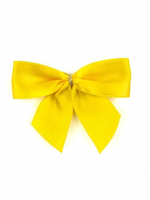 finished bow made of 25 mm satin ribbon, yellow, with clip